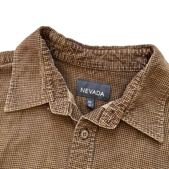 Nevada Velvet Check Button Up Shirt Tan Brown Men's Medium - Picture 3 of 7
